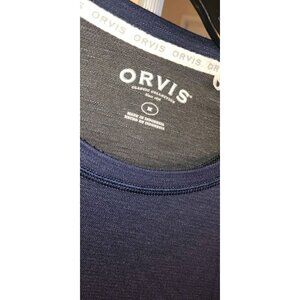 ORVIS Mens Medium Long Sleeve Navy Blue Shirt Logos SfPf Home Like New Condition